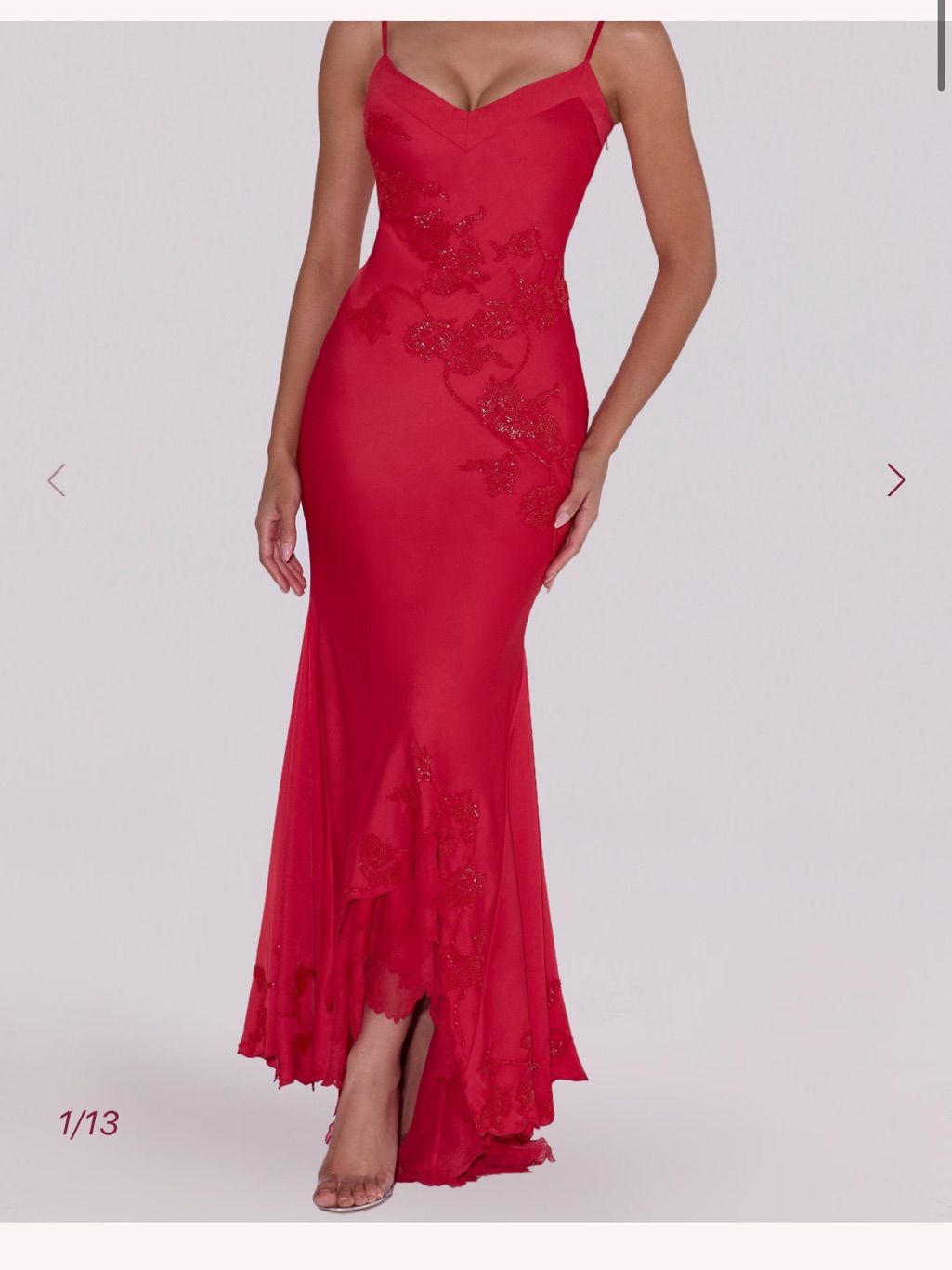House Of Cb Anastelle Red Hand Beaded Embellished Satin Maxi Dress